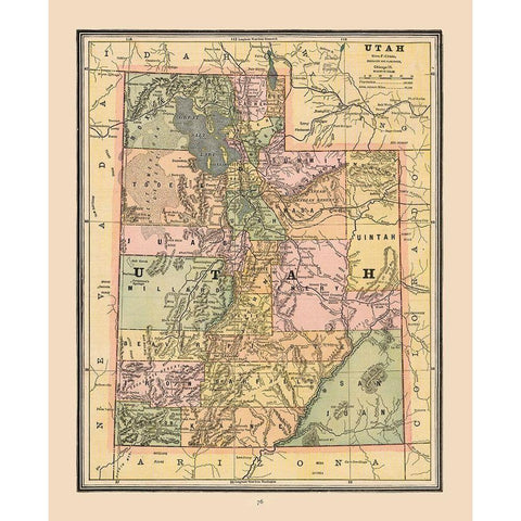 Utah, United States - Cram 1888 White Modern Wood Framed Art Print by Cram