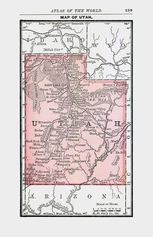 Utah - Alden 1886 Black Ornate Wood Framed Art Print with Double Matting by Alden