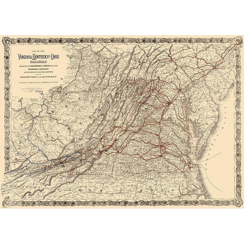 Virginia, Kentucky and Ohio Railroad 1881 White Modern Wood Framed Art Print by Colton