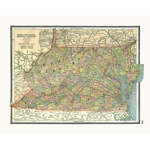 Virginia, Maryland, Delaware - Johnson 1888 Black Modern Wood Framed Art Print with Double Matting by Johnson