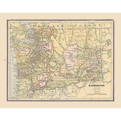 Washington, United States - Cram 1888 White Modern Wood Framed Art Print by Cram