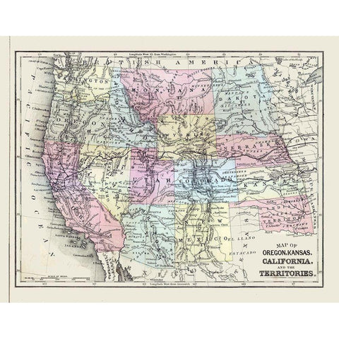 Western United States - Mitchell 1877 Gold Ornate Wood Framed Art Print with Double Matting by Mitchell