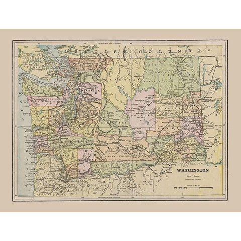 Washington - Cram 1892 Gold Ornate Wood Framed Art Print with Double Matting by Cram