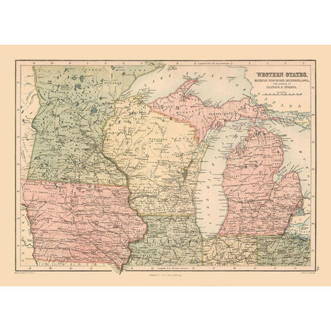 Western States of US - Black 1867 Gold Ornate Wood Framed Art Print with Double Matting by Black