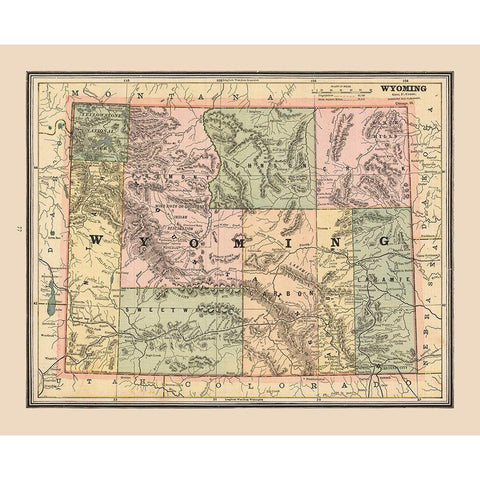 Wyoming, United States - Cram 1888 White Modern Wood Framed Art Print by Cram