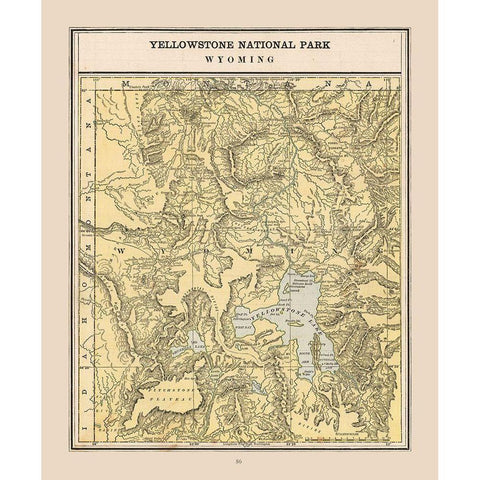 Yellowstone National Park - Cram 1888 Gold Ornate Wood Framed Art Print with Double Matting by Cram