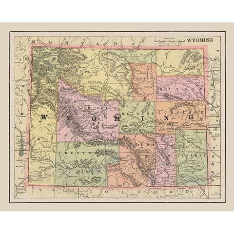 Wyoming - Cram 1892 White Modern Wood Framed Art Print by Cram