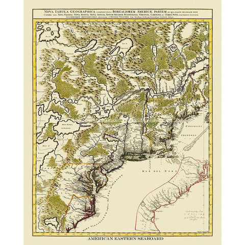 American Eastern Seaboard - 1730 White Modern Wood Framed Art Print by Unknown