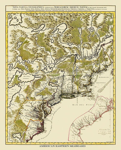 American Eastern Seaboard - 1730 White Modern Wood Framed Art Print with Double Matting by Unknown