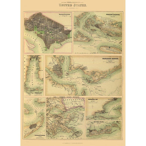 Southern Ports and Harbours In United States 1872 White Modern Wood Framed Art Print by Fullerton