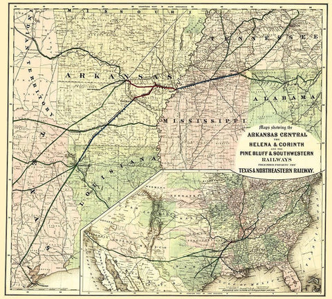 Texas and Northeastern Railway - Colton 1872 Black Ornate Wood Framed Art Print with Double Matting by Colton