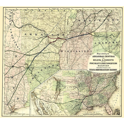 Texas and Northeastern Railway - Colton 1872 Gold Ornate Wood Framed Art Print with Double Matting by Colton