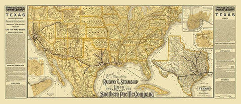 Southern Pacific Railroads, Steamship Lines White Modern Wood Framed Art Print with Double Matting by Poole