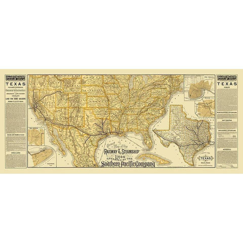 Southern Pacific Railroads, Steamship Lines Black Modern Wood Framed Art Print by Poole