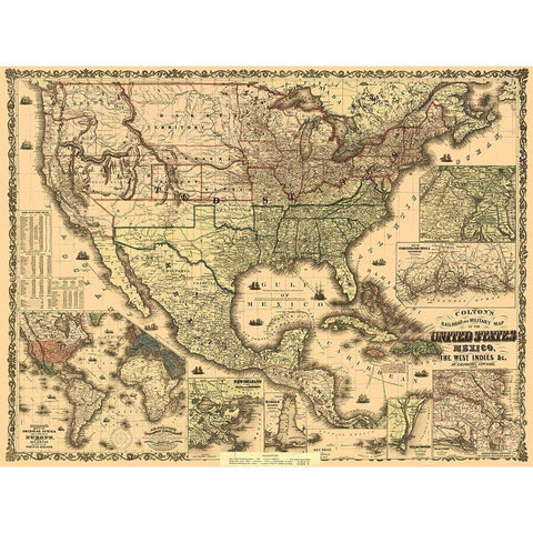 Railroads and Military, US, Mexico, West Indies Gold Ornate Wood Framed Art Print with Double Matting by Colton