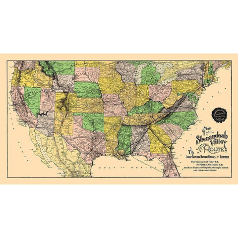 Shenandoah Valley Route - Matthews 1890 Black Modern Wood Framed Art Print with Double Matting by Matthews