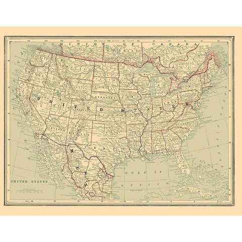 United States - Cram 1889 White Modern Wood Framed Art Print by Cram