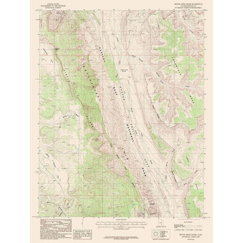 Bitter Creek Divide Utah Quad - USGS 1987 Black Modern Wood Framed Art Print with Double Matting by USGS