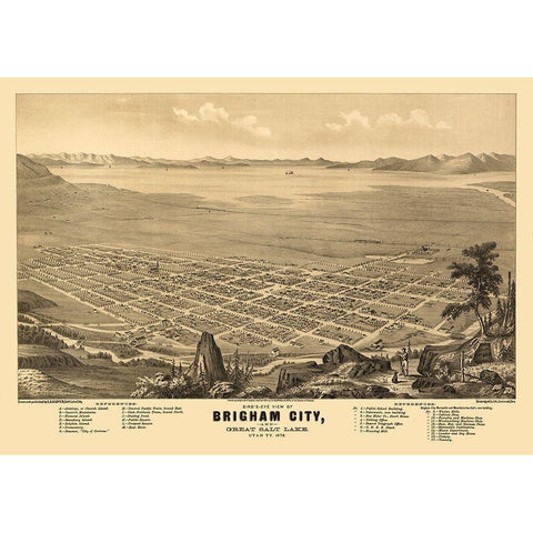 Brigham Utah - Glover 1875  Black Modern Wood Framed Art Print with Double Matting by Glover
