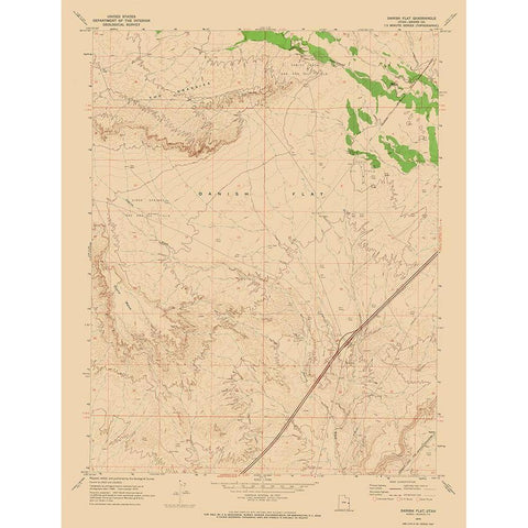 Danish Flat Utah Quad - USGS 1970 Gold Ornate Wood Framed Art Print with Double Matting by USGS