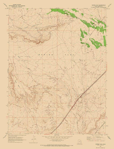 Danish Flat Utah Quad - USGS 1970 Black Ornate Wood Framed Art Print with Double Matting by USGS