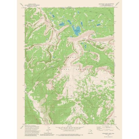 Grandaddy Lake Utah Quad - USGS 1972 Gold Ornate Wood Framed Art Print with Double Matting by USGS