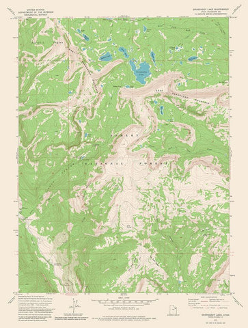 Grandaddy Lake Utah Quad - USGS 1972 White Modern Wood Framed Art Print with Double Matting by USGS