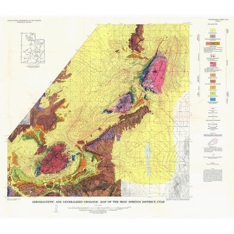 Iron Springs District Utah - USGS 1944 Black Modern Wood Framed Art Print with Double Matting by USGS