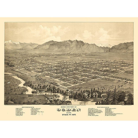 Ogden Utah - Glover 1875  Gold Ornate Wood Framed Art Print with Double Matting by Glover