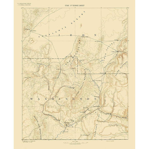 St George Utah Sheet - USGS 1891 Gold Ornate Wood Framed Art Print with Double Matting by USGS