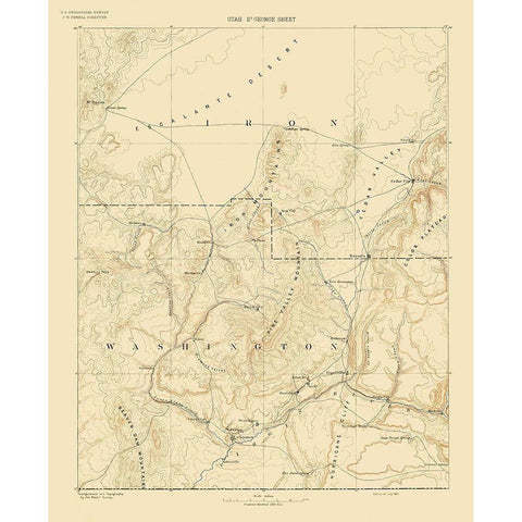 St George Utah Sheet - USGS 1891 Black Modern Wood Framed Art Print with Double Matting by USGS