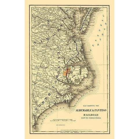 Albemarle and Pantego Railroad Connections 1887 Gold Ornate Wood Framed Art Print with Double Matting by Colton