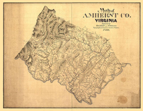 Amherst County Virginia - Hotchkiss 1866 White Modern Wood Framed Art Print with Double Matting by Hotchkiss