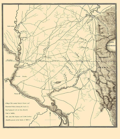 Proposed Canal - Bennetts Creek to Suffolk 1834 White Modern Wood Framed Art Print with Double Matting by Gales