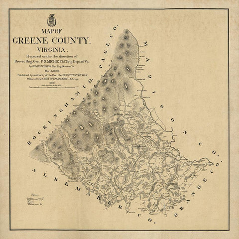 Greene County Virginia - Hotchkiss 1875 White Modern Wood Framed Art Print with Double Matting by Hotchkiss