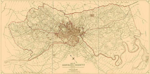 Henrico County Virginia - Crawford 1916 Black Ornate Wood Framed Art Print with Double Matting by Crawford