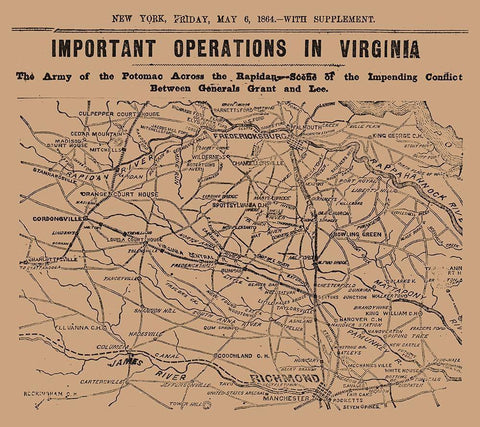 Important Operations Virginia - 1864 White Modern Wood Framed Art Print with Double Matting by Unknown