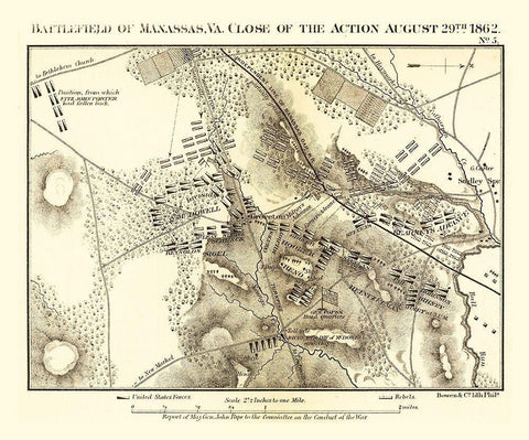 Manassas Virginia - Bowen 1866 Black Ornate Wood Framed Art Print with Double Matting by Bowen