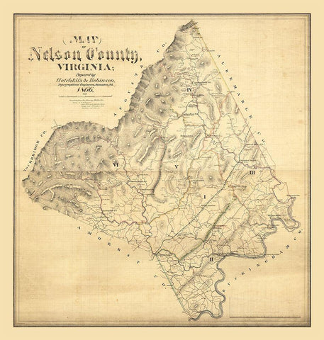 Nelson County Virginia - Hotchkiss 1866 White Modern Wood Framed Art Print with Double Matting by Hotchkiss