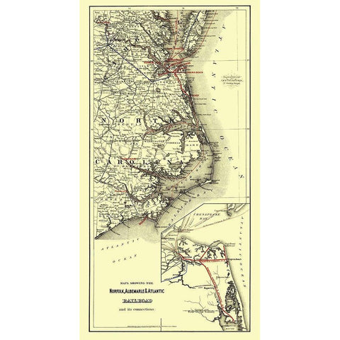 Norfolk, Albemarle, Atlantic Railroad Connections White Modern Wood Framed Art Print by Colton