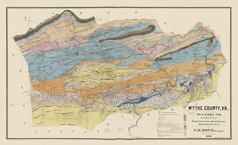 Pulaski County Virginia - Boyd 1890 White Modern Wood Framed Art Print with Double Matting by Pulaski