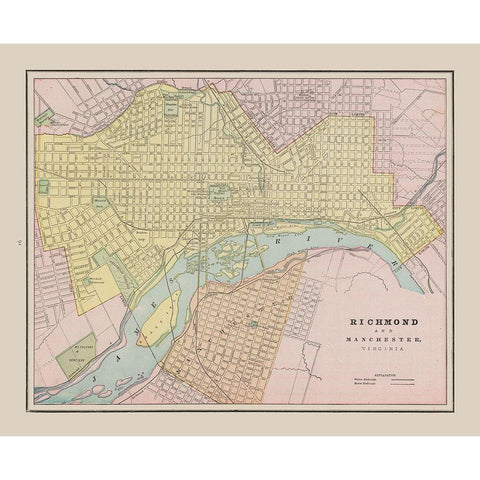 Richmond, Manchester  Virginia - Cram 1892 Gold Ornate Wood Framed Art Print with Double Matting by Cram