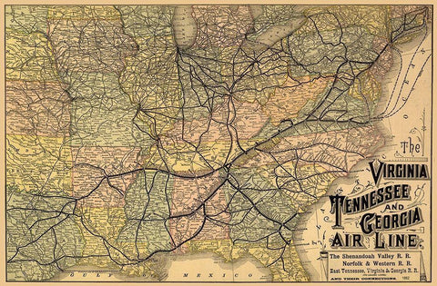 Virginia, Tennessee, Georgia Railroads - 1882 White Modern Wood Framed Art Print with Double Matting by Unknown