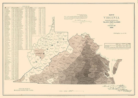 Slave Population Virginia - Kennedy 1861 White Modern Wood Framed Art Print with Double Matting by Kennedy