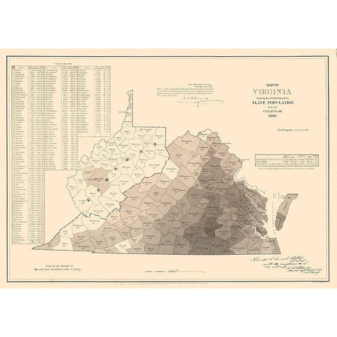 Slave Population Virginia - Kennedy 1861 Gold Ornate Wood Framed Art Print with Double Matting by Kennedy