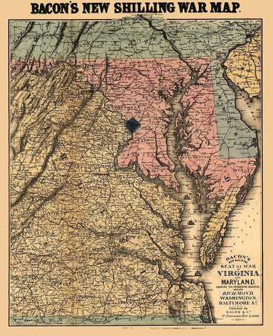 Virginia Maryland - Bacon 1864 Black Ornate Wood Framed Art Print with Double Matting by Bacon