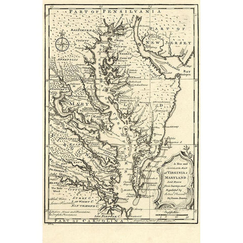 Virginia Maryland - Bowen 1752 White Modern Wood Framed Art Print by Bowen