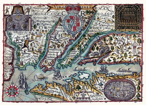 Virginia - 1636 White Modern Wood Framed Art Print with Double Matting by Unknown