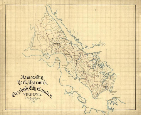 York County Virginia - Hotchkifs 1867 Black Ornate Wood Framed Art Print with Double Matting by Hotchkifs