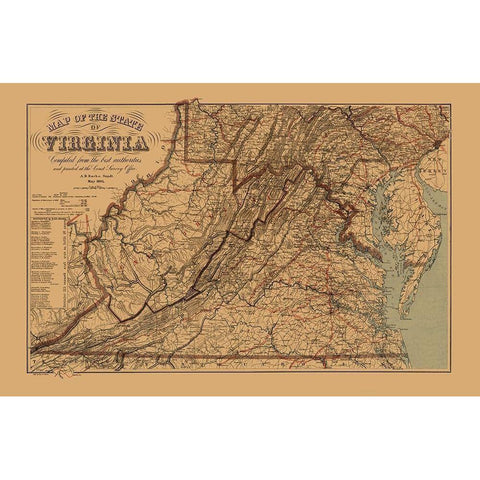 Virginia, West Virginia - Krebs 1864 Black Modern Wood Framed Art Print with Double Matting by Krebs